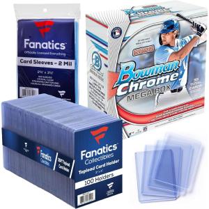 image2025 Bowman Chrome Baseball  Factory Sealed  Mega Box  35pt 3x4 Top Loaders 100 Count and Standard Size Clear Rigid Card Holders for Trading Card Protection